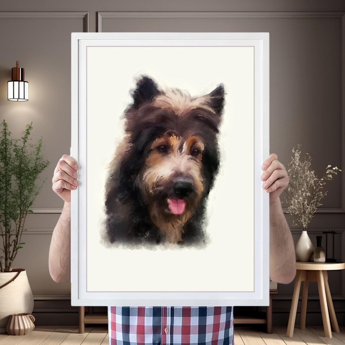 Custom Watercolor Shiba Inu Dog Portrait From Photo Framed Wall Art