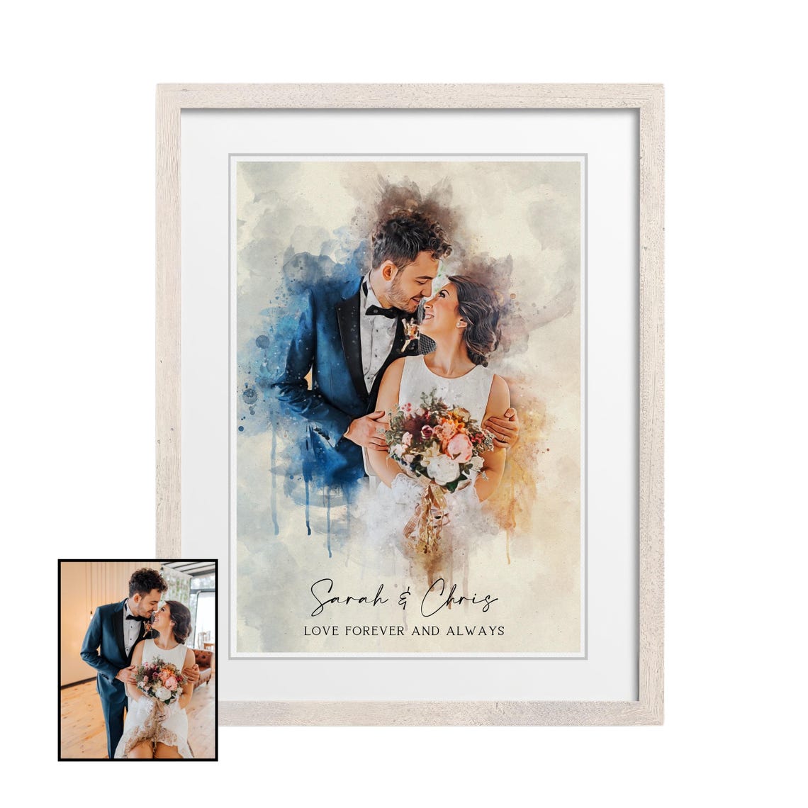 Watercolor Couple Portrait Painting From Photo Watercolor Painting Couple Print Framed Wedding Anniversary Gift Photo Painting - Image 5
