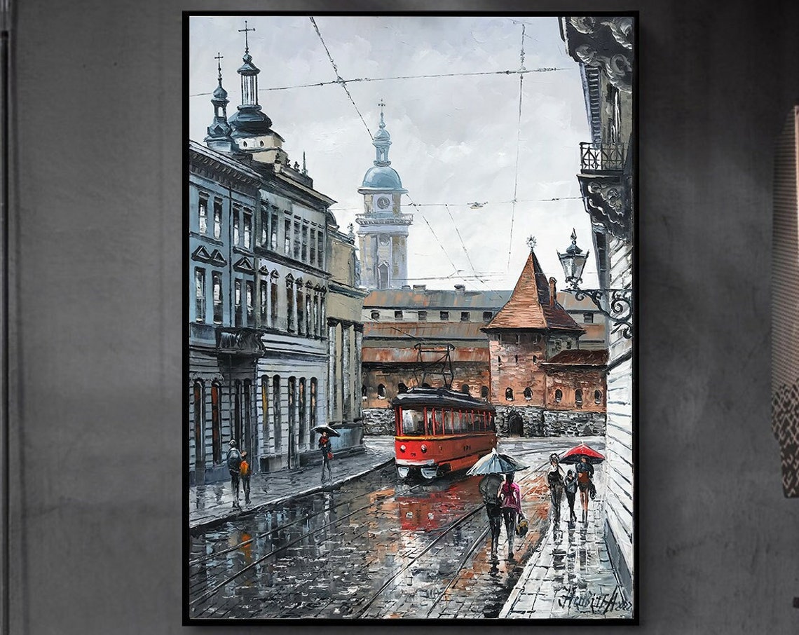 Old Prague Street Oil Painting Original Prague Wall Art City Street Painting On Impressionist Cityscape Paintings Street Scene Art - Image 3