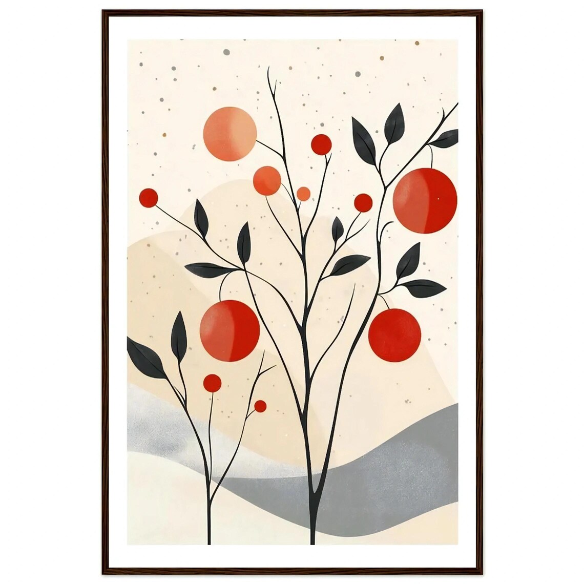 Persimmon Tree Poster Home Decor Minimalistic And Abstract Illustration Wall Art Gift Idea Classic Matte Paper Wooden Framed Poster