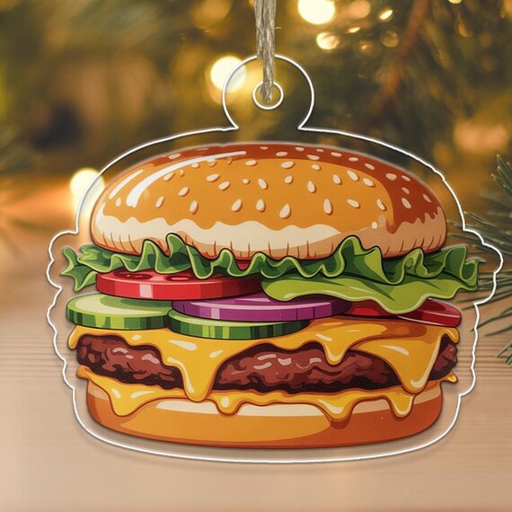Cheeseburger Acrylic Christmas Ornament Funny Food Lover Holiday Poster