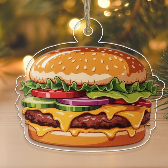 Personalized Hamburger Cheeseburger Acrylic Ornament Custom Name Christmas Decoration Funny Food Lover Holiday Tree Keepsake