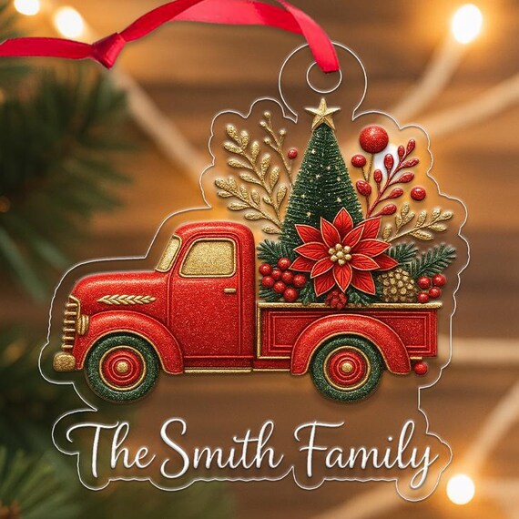 The Smith Family Red Vintage Truck Christmas Tree Ornament Wall Art
