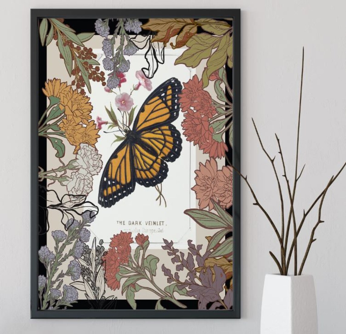 Art Nouveau Butterfly, Floral Print Bohemian - Image 2