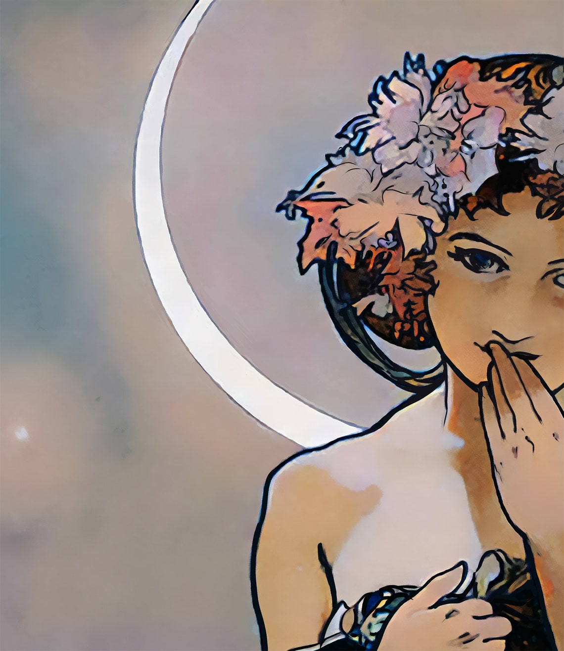 Mucha Moon Goddess, Art Nouveau Square Moon Poster - Image 2