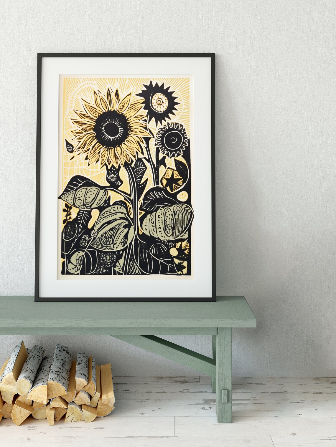 Sunflowers Linocut Bohemian Botanical Art Print - Image 2
