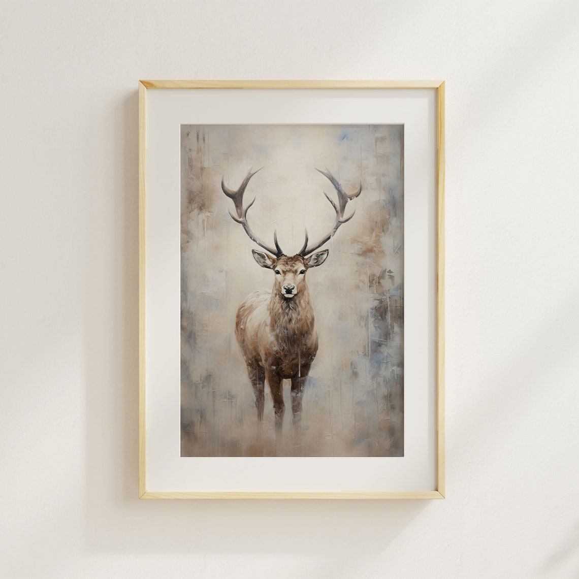 Red Deer Stag Antlers Rustic Wildlife Portrait Painting Poster - Image 4