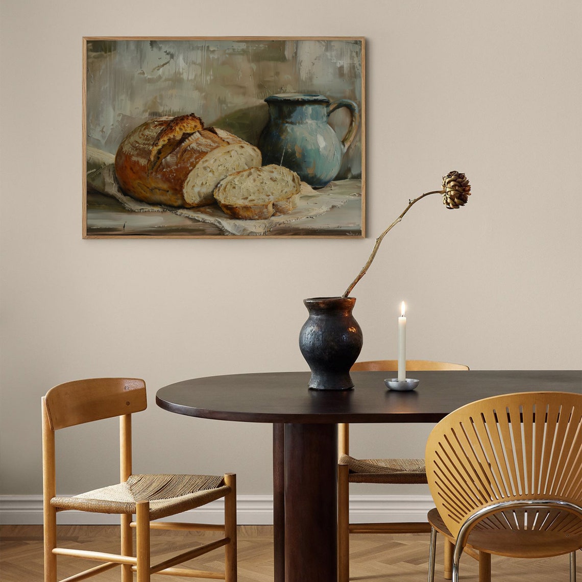 Rustic Bread Loaf And Blue Pitcher Country Kitchen Painting Poster - Image 4