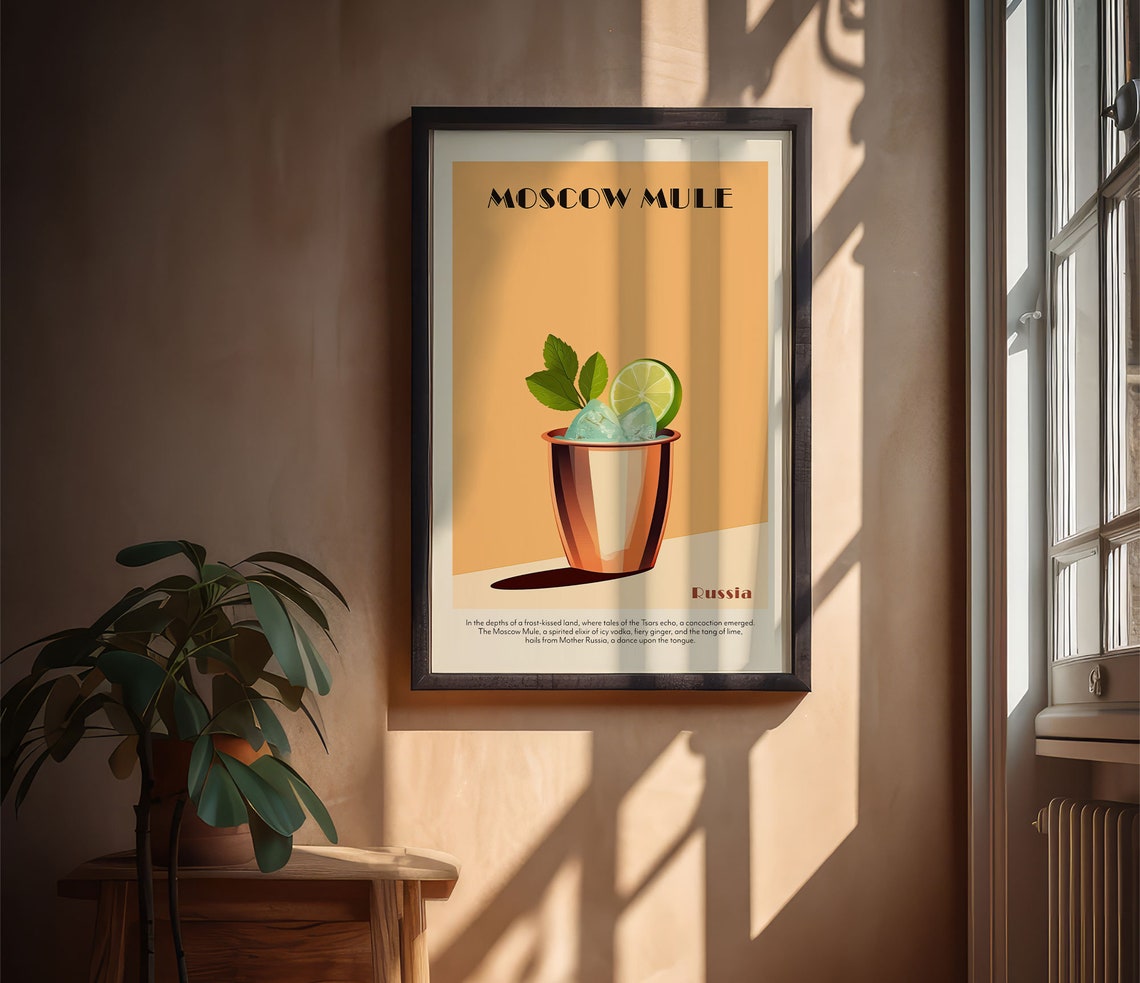Moscow Mule Russia Vintage Retro Copper Mug Cocktail Bar Art Poster - Image 3