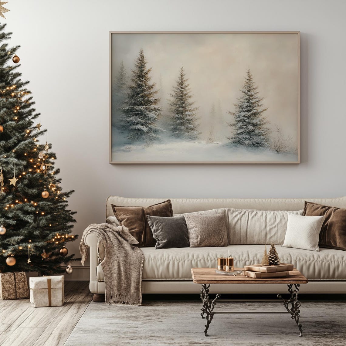 Foggy Winter Pine Trees Neutral Snowy Forest Landscape Poster - Image 4