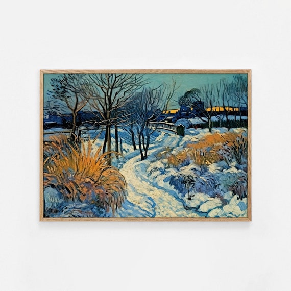 Winter Garden Forest Winter Oil Painting Landscape Painting Moody Country Scenery Vintage Art Print Farmhouse Print