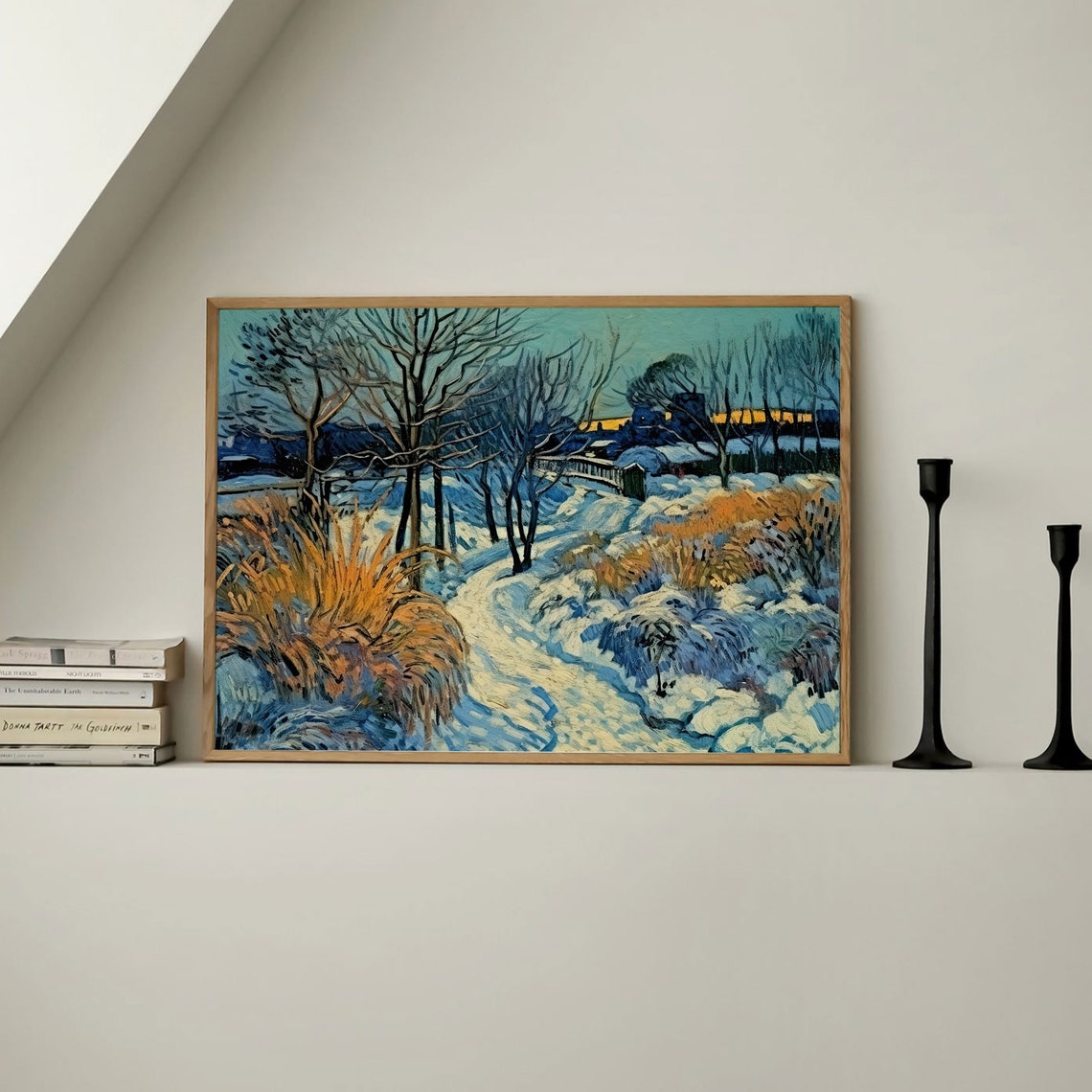 Snowy Winter Landscape Bare Trees Post Impressionist Art Poster - Image 3