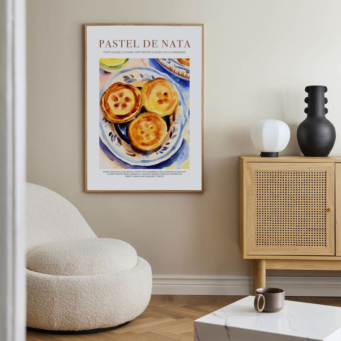 Pastel De Nata Portuguese Custard Tart Watercolor Kitchen Food Poster - Image 2