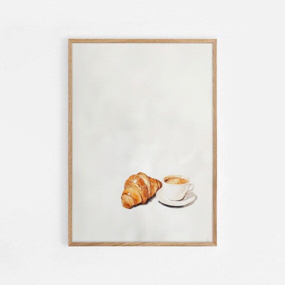 Croissant And Coffee Neutral Kitchen Poster
