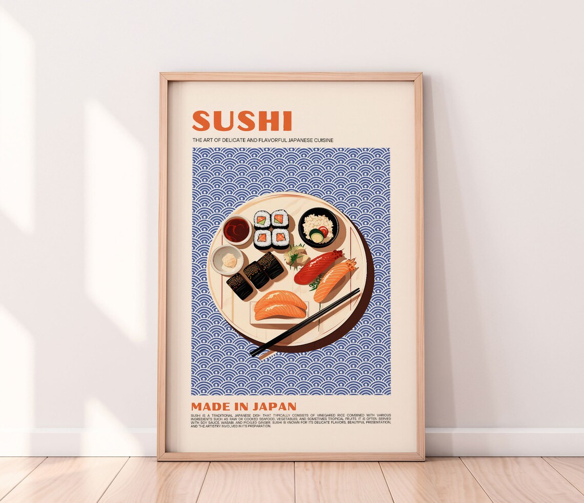Sushi Poster Food Print, Modern Japanese Kitchen Decor