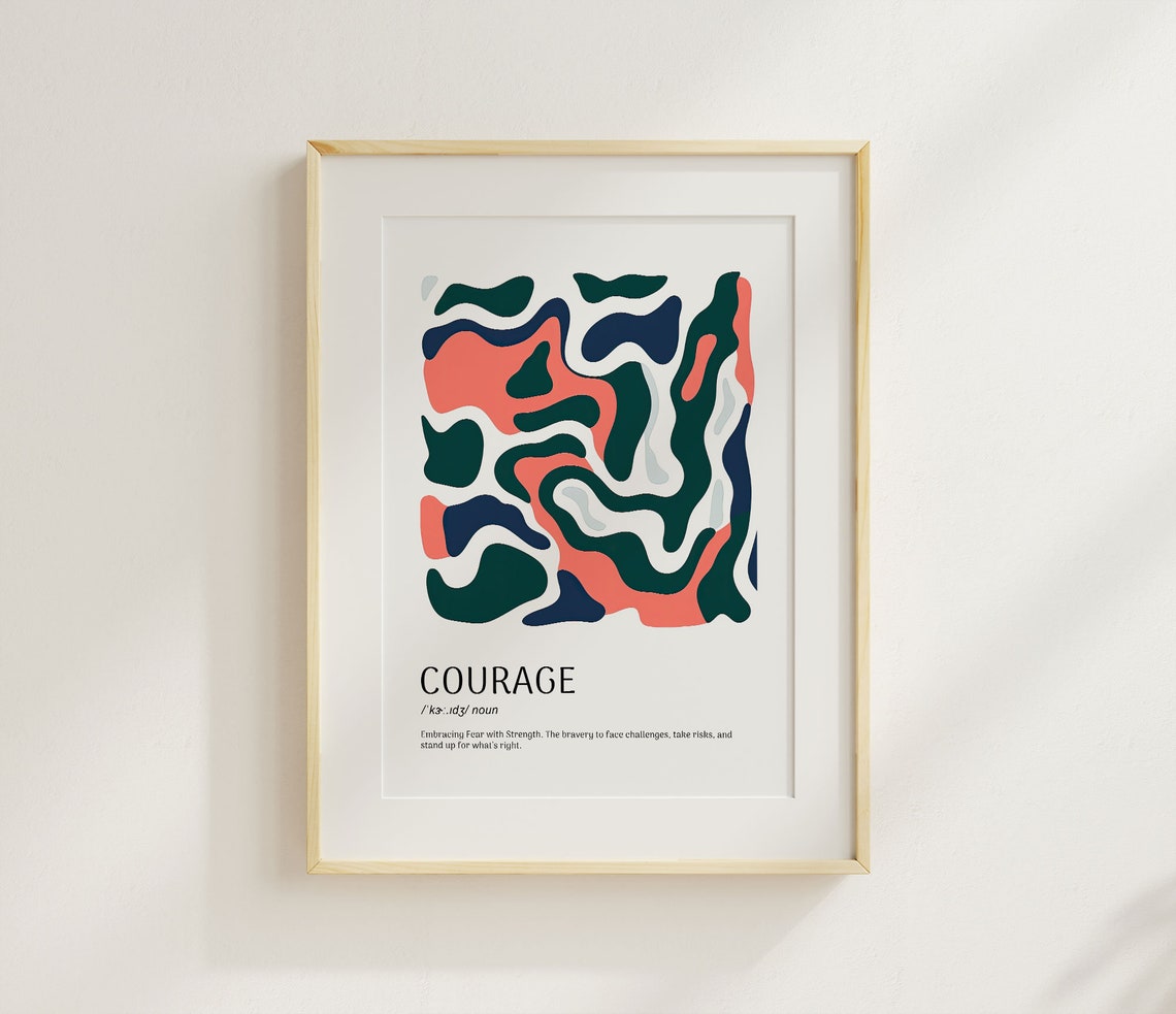 Courage Definition Teal Abstract Art Inspirational Quote Poster - Image 2