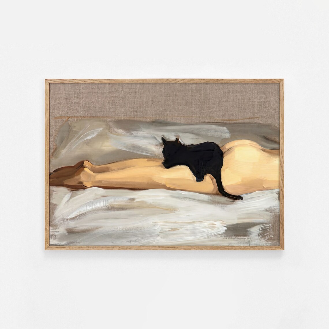Woman In Bed With Black Cat, Dark Academia Art Print