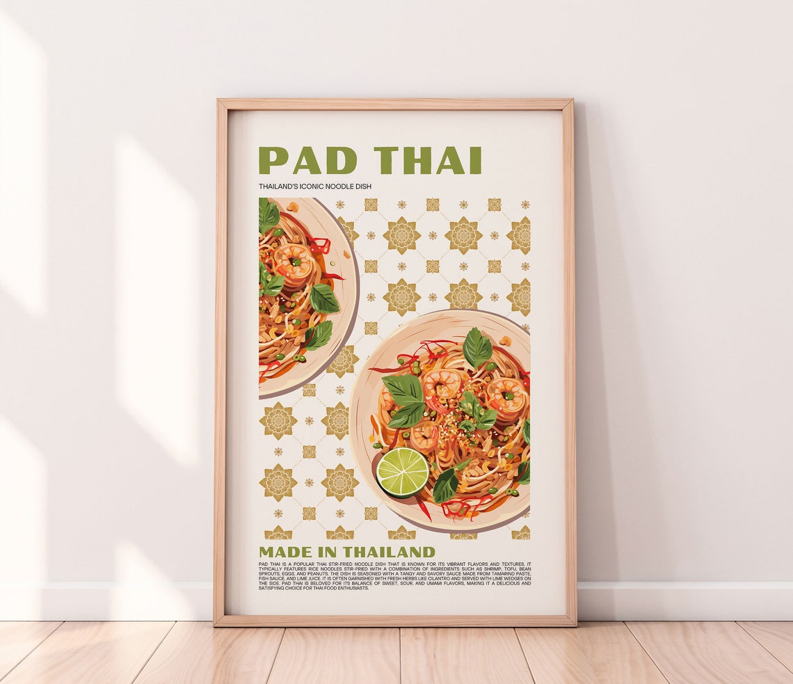 Pad Thai Made In Thailand Shrimp Noodles Kitchen Food Poster