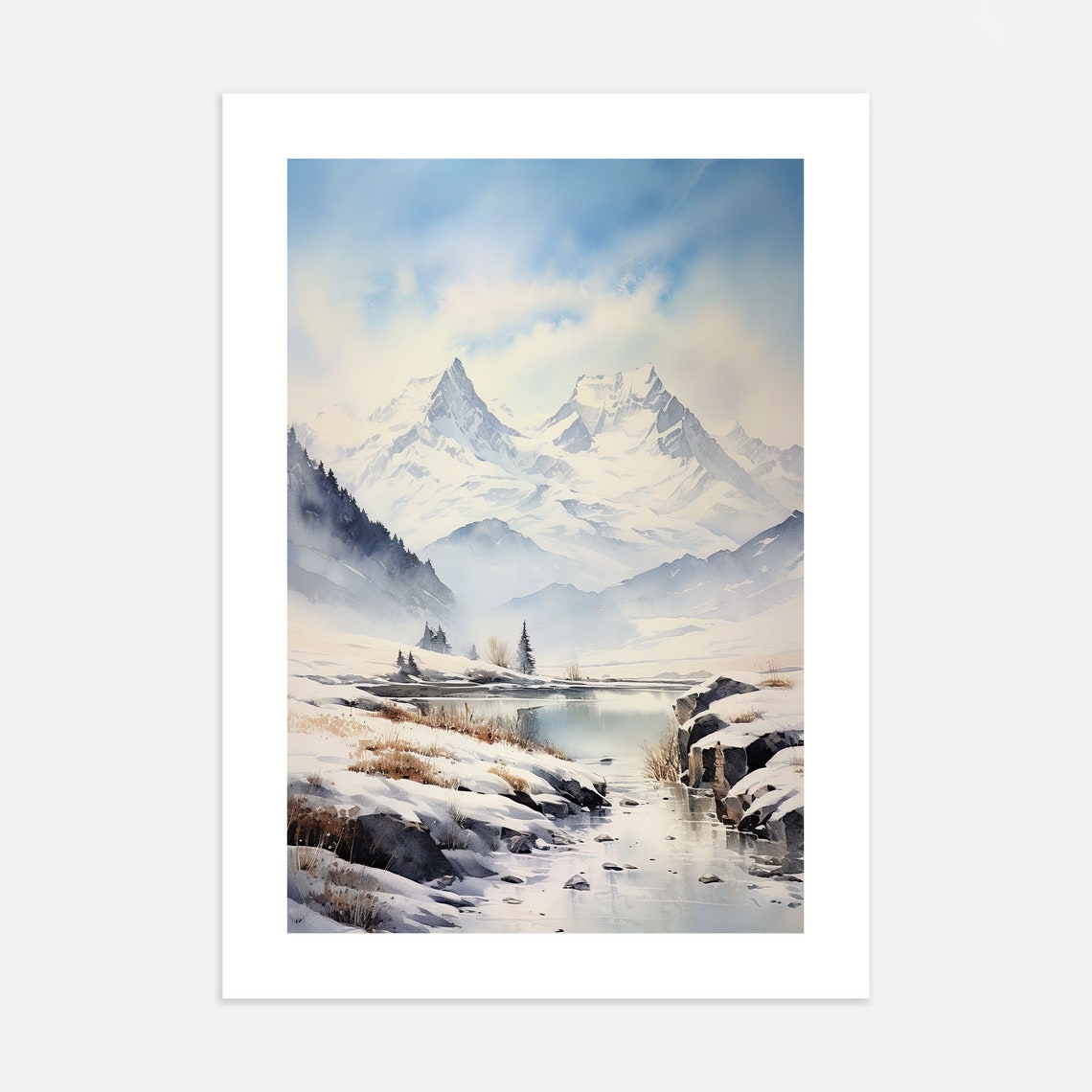 Winter Painting Switzerland Travel Print Swiss Mountains Wall Art Travel Gift Switzerland Poster Housewarming Gift Swiss Winter Decor - Image 4
