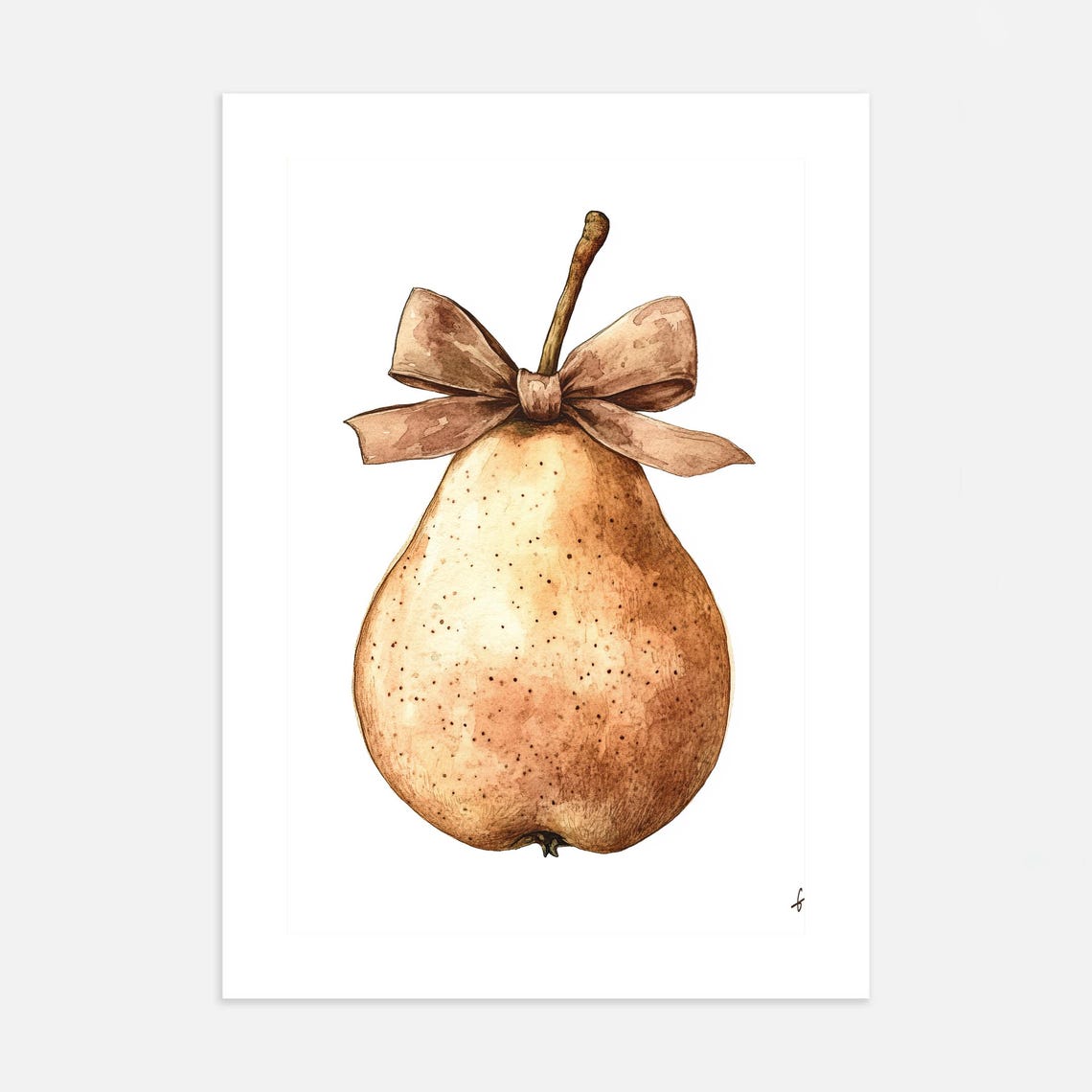 Watercolor Pear Beige Bow Minimalist Fruit Kitchen Art Poster - Image 3