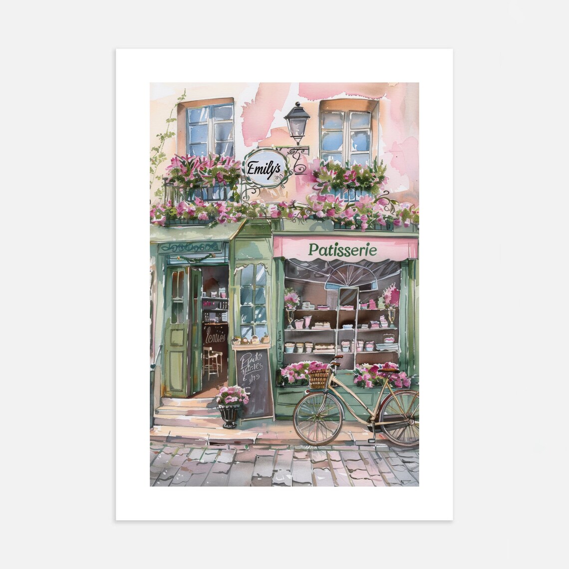 Emily's Patisserie French Bakery Storefront Watercolor Painting Poster - Image 3