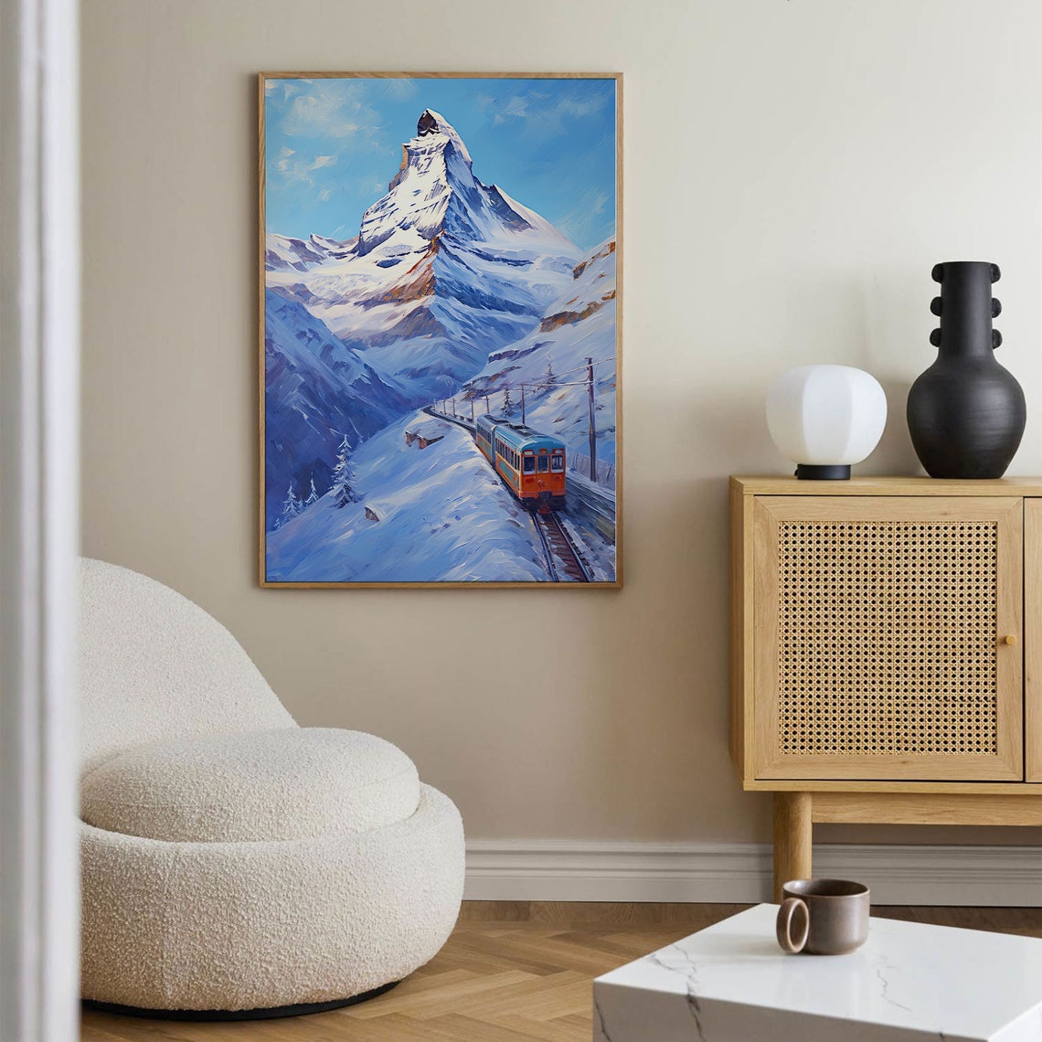 Switzerland Art Print Mountain Wall Art Swiss Alps Poster Winter Painting Matterhorn Travel Print Zermatt Swiss Mountains Wall Art Gift - Image 3