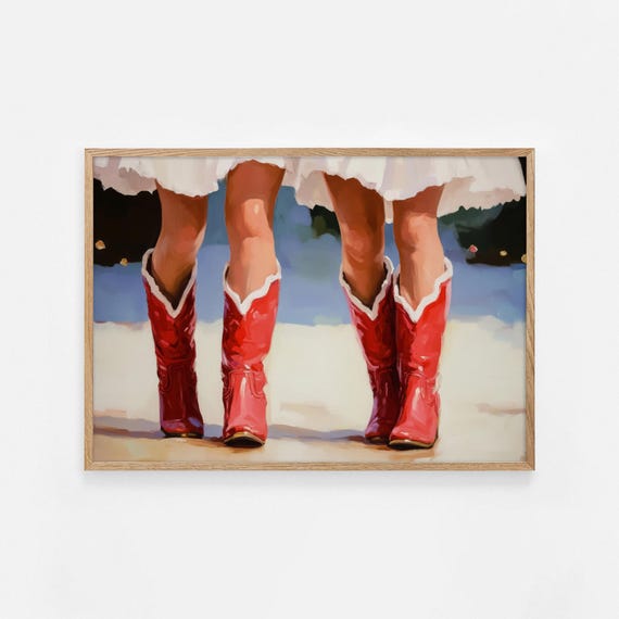 Red Cowgirl Boot Print Cute Girly Painting Trendy Dorm Decor Western Wall Cowgirl Aesthetic Xmas Southwest Art 733