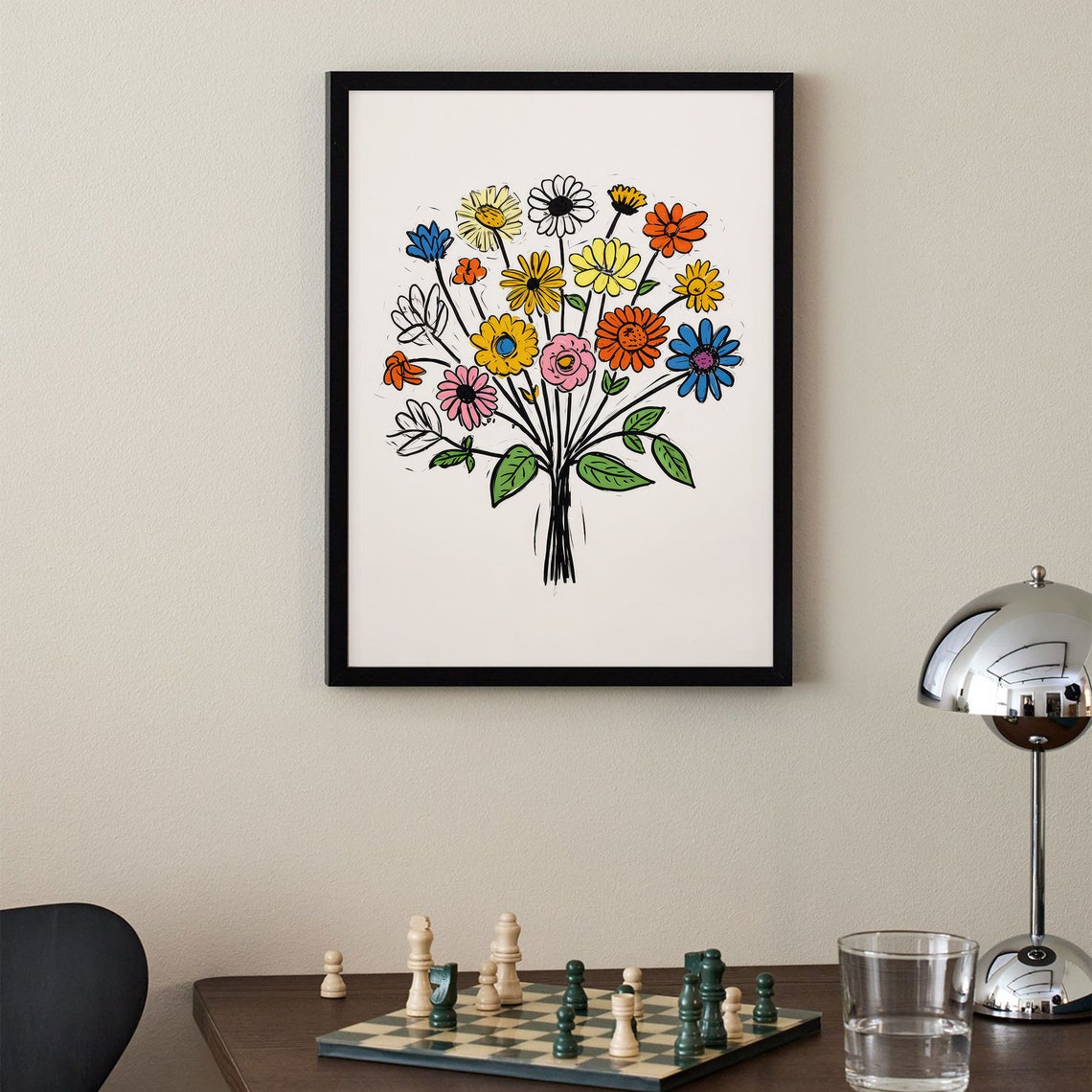 Colorful Hand Drawn Wildflower Bouquet Daisy Art Wall Poster - Image 3