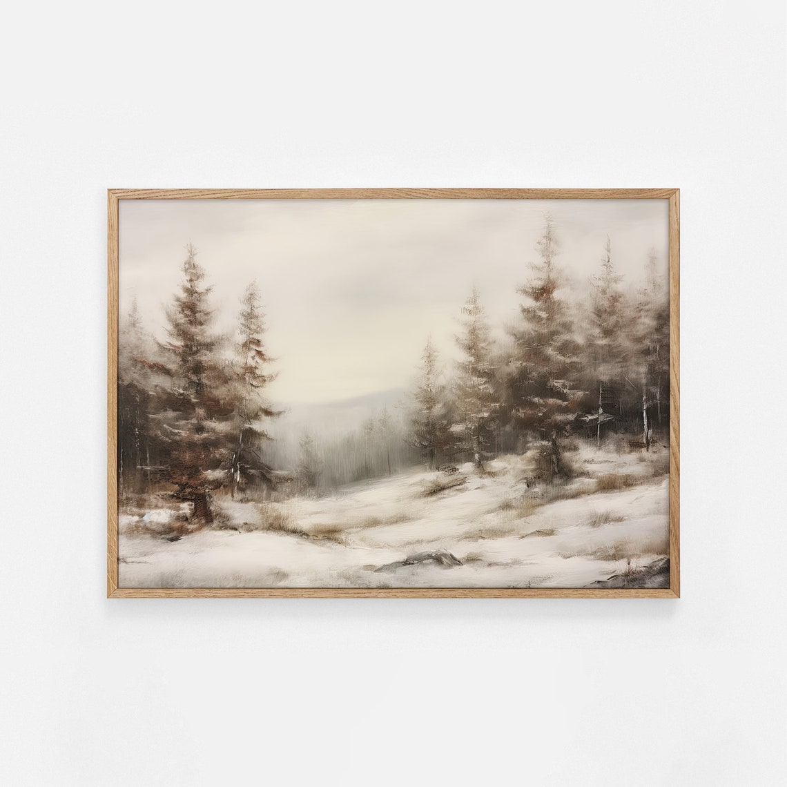 Snowy Winter Pine Hillside Vintage Landscape Painting Poster