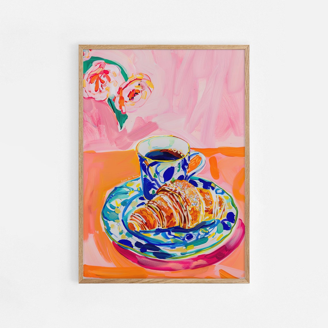Colorful Coffee And Croissant Breakfast Plate Pop Painting Poster