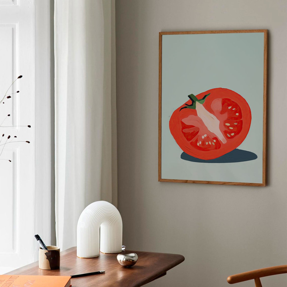 Halved Red Tomato Sliced Open Modern Minimalist Kitchen Wall Art - Image 2