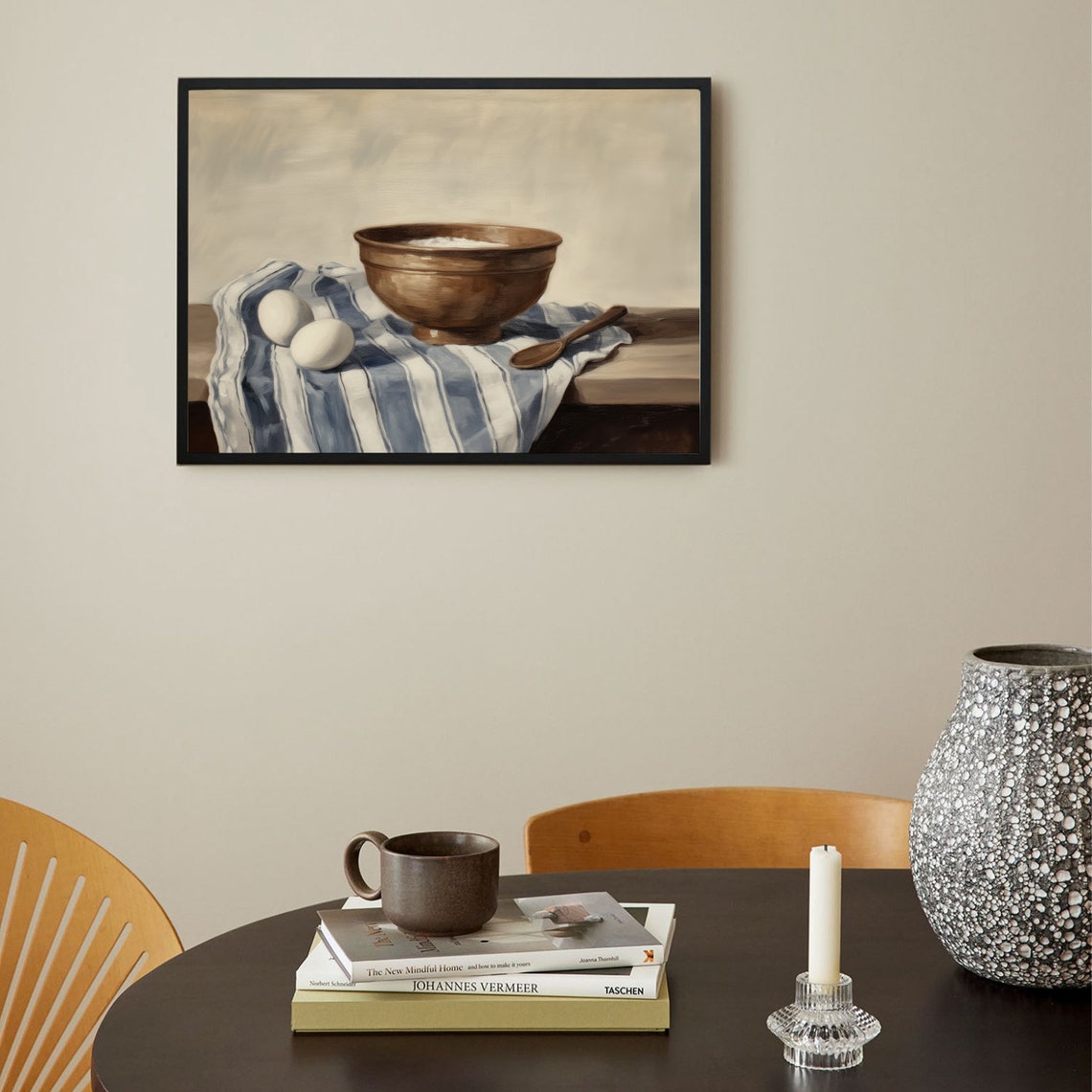 Vintage Bowl And Eggs Rustic Kitchen Still Life Oil Painting Poster - Image 4