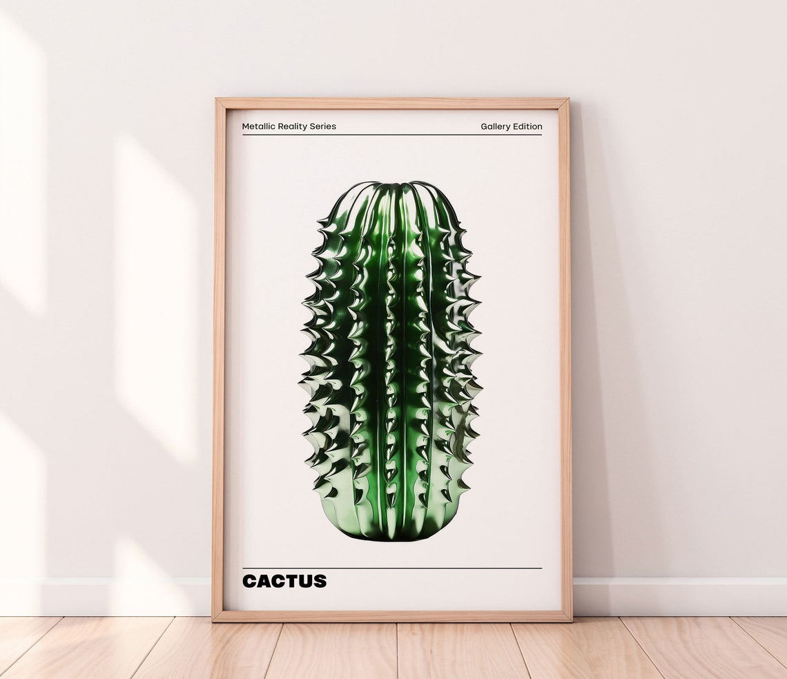 Chrome Green Metallic Cactus Sculpture Pop Art Wall Decor Poster - Image 3