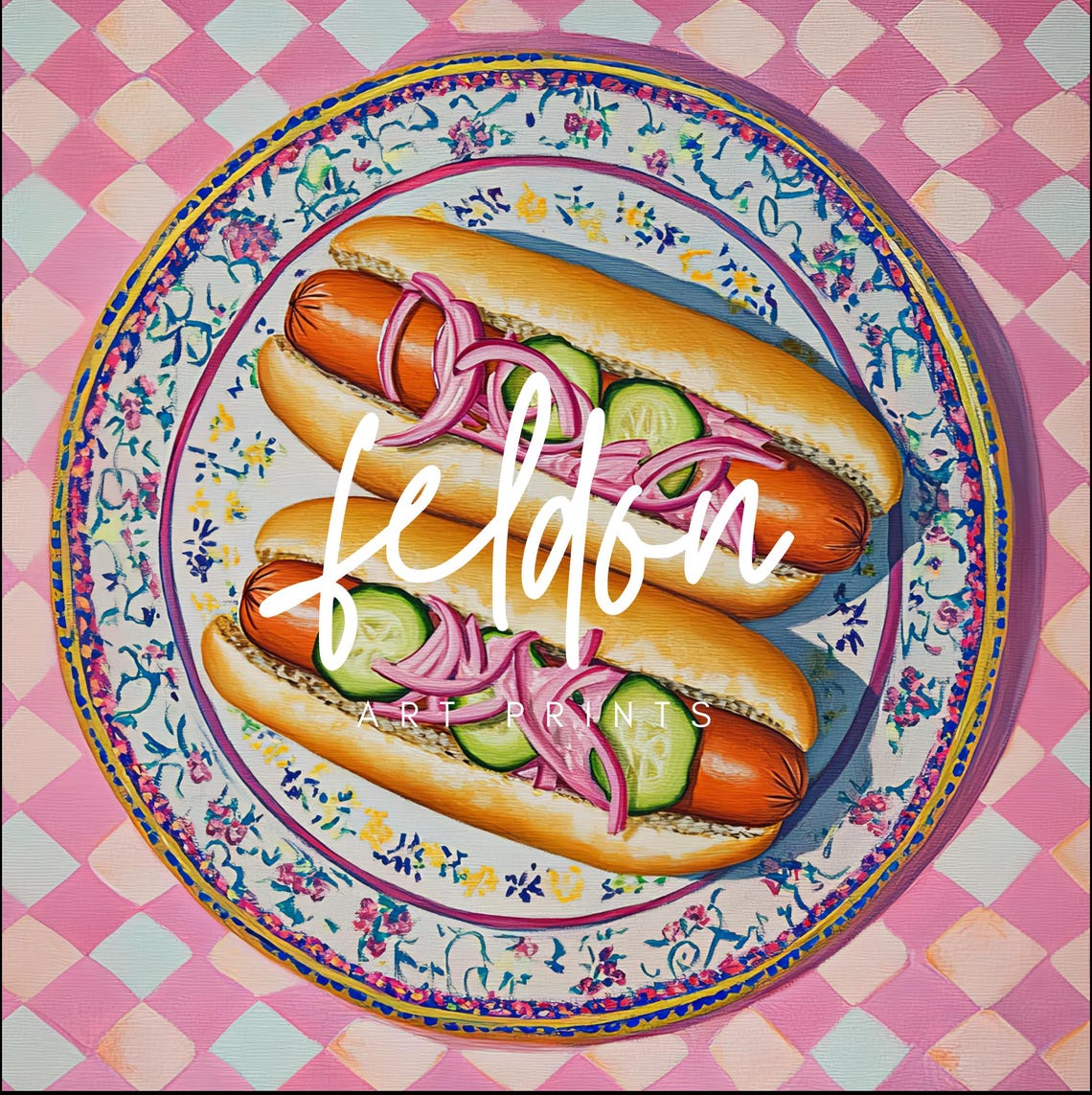 Pink Hot Dogs Retro Food Illustration Fun Diner Kitchen Poster - Image 2