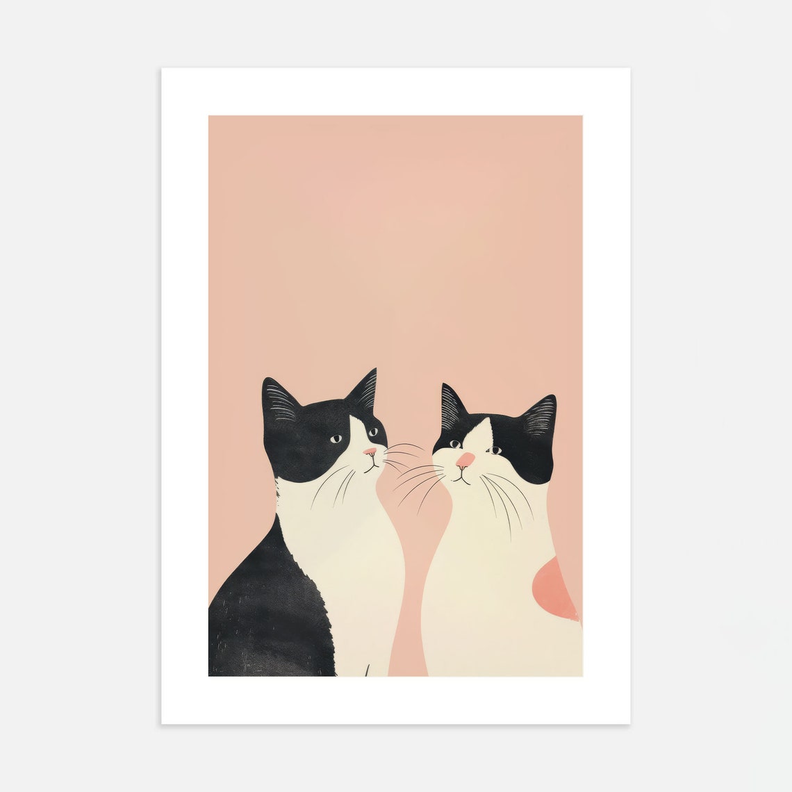 Two Black and White Cats on Pink Background Minimal Cat Poster - Image 2