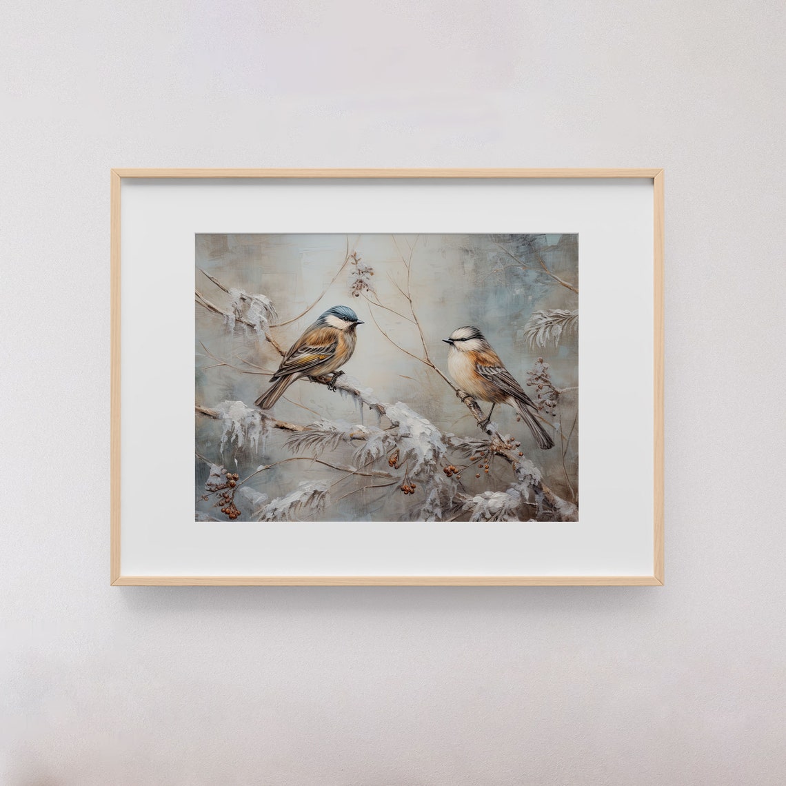 Two Winter Birds Snowy Branches Vintage Bird Painting Poster - Image 4