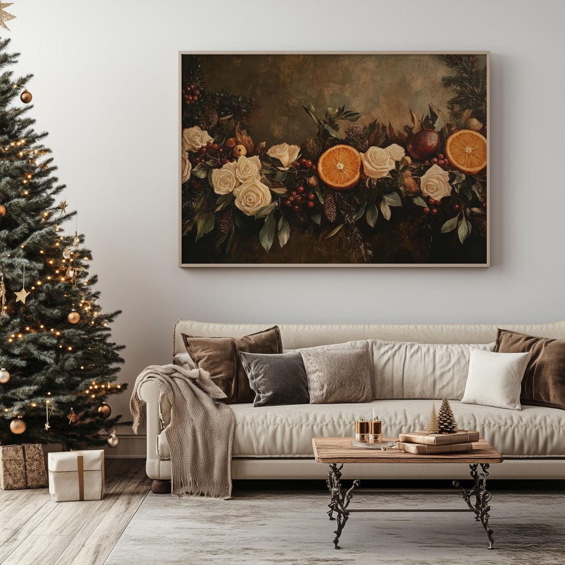 Vintage Winter Floral Christmas Art Holiday Botanical Flower Painting Dark Academia Moody Christmas Decor Winter Holiday Farmhouse 795 - Image 4