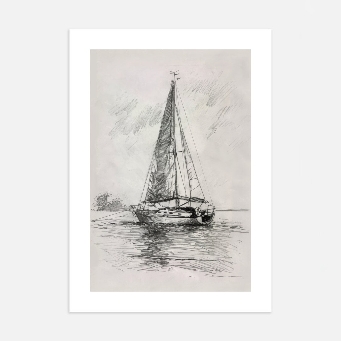 Simple Nautical Sketch Art Lake House Print Sailboat Nursery Drawing Neutral Tones Sailboat Drawing - Image 3