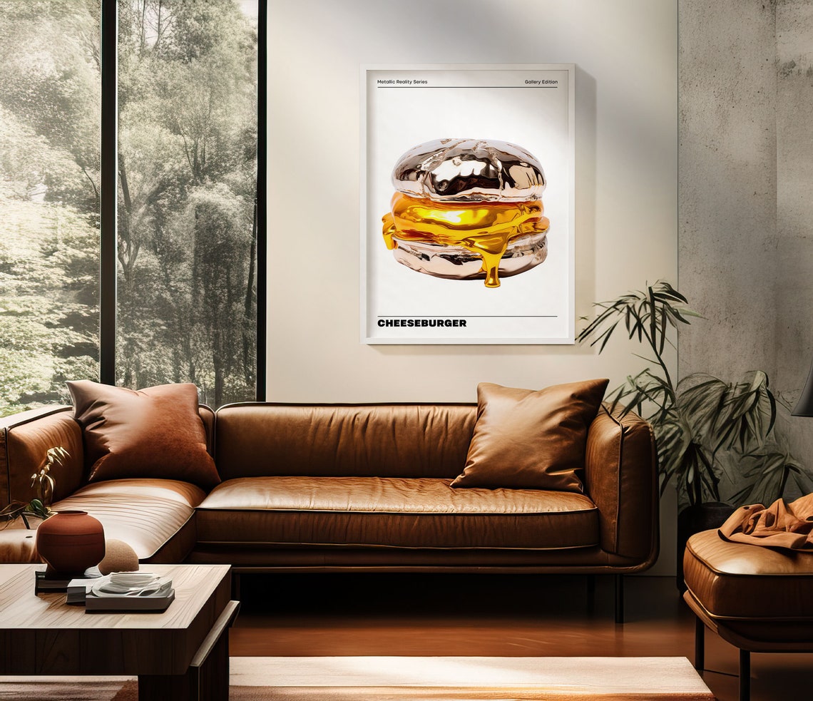 Chrome Cheeseburger Dripping Gold Cheese Metallic Reality Art Poster - Image 4