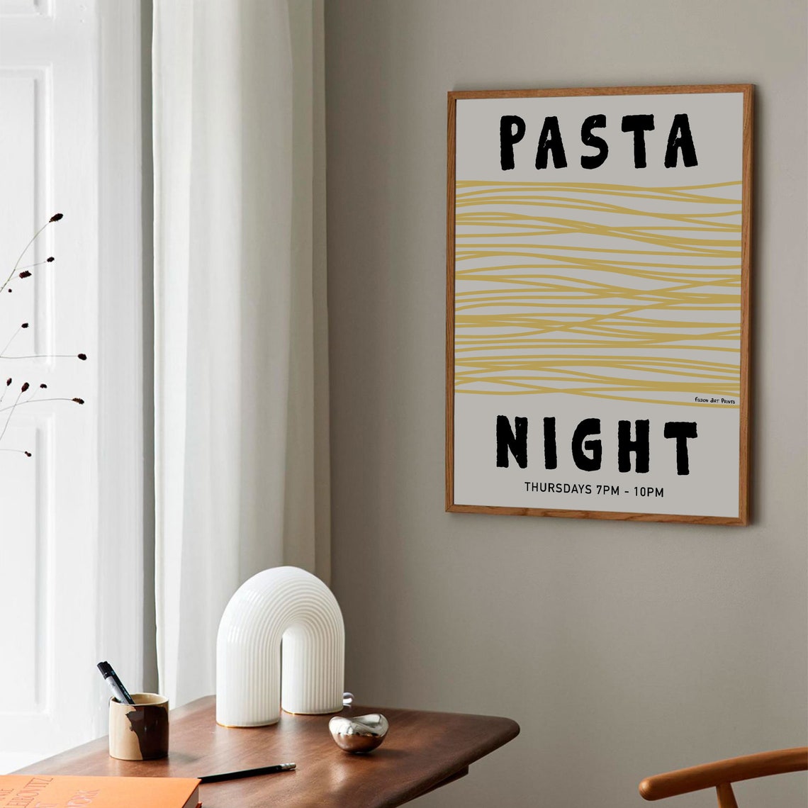 Pasta Night Thursdays Minimalist Spaghetti Line Art Kitchen Poster - Image 3