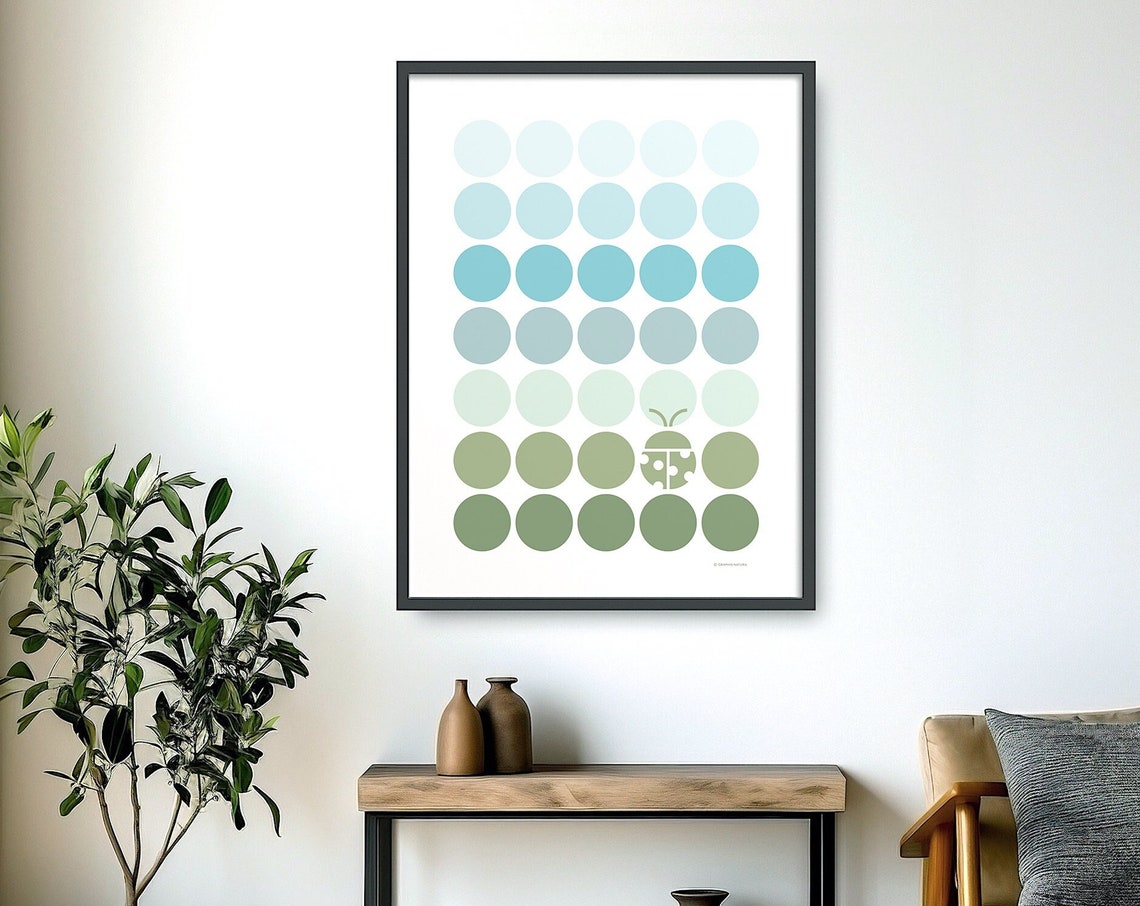 Ladybug Art Print Minimalist Ladybug Poster Blue Ladybug Wall Art Wildlife Wall Art Nature Lovers Modern Decor