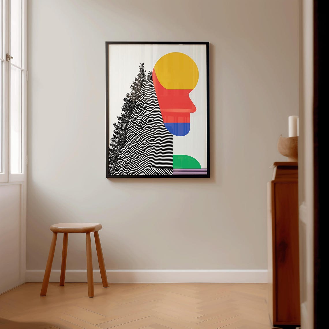 Bold Abstract Geometric Face Portrait Colorful Modern Pop Art Print
