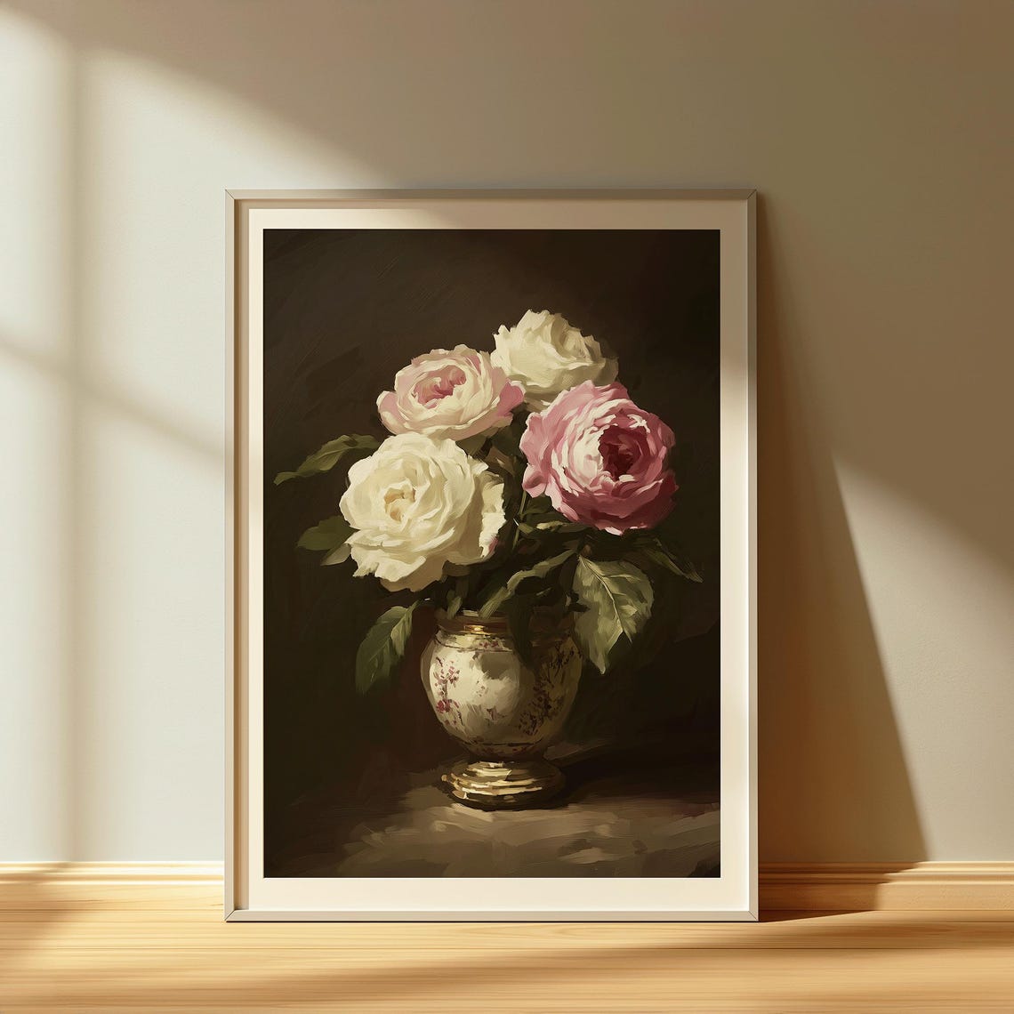 Vintage Rose Still Life Art Print Soft Floral Vase Painting Romantic Classical Home Decor Roses In Light
