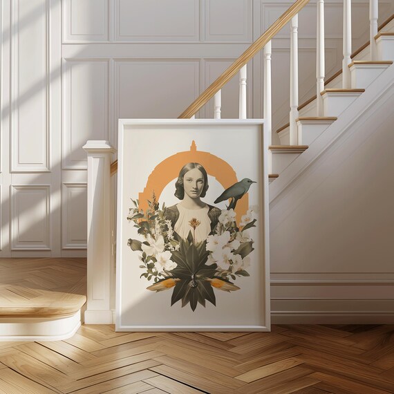 Vintage Collage Portrait Print Surreal Woman With Birds And Flowers Retro Botanical Art Wall Decor The Harmony Within