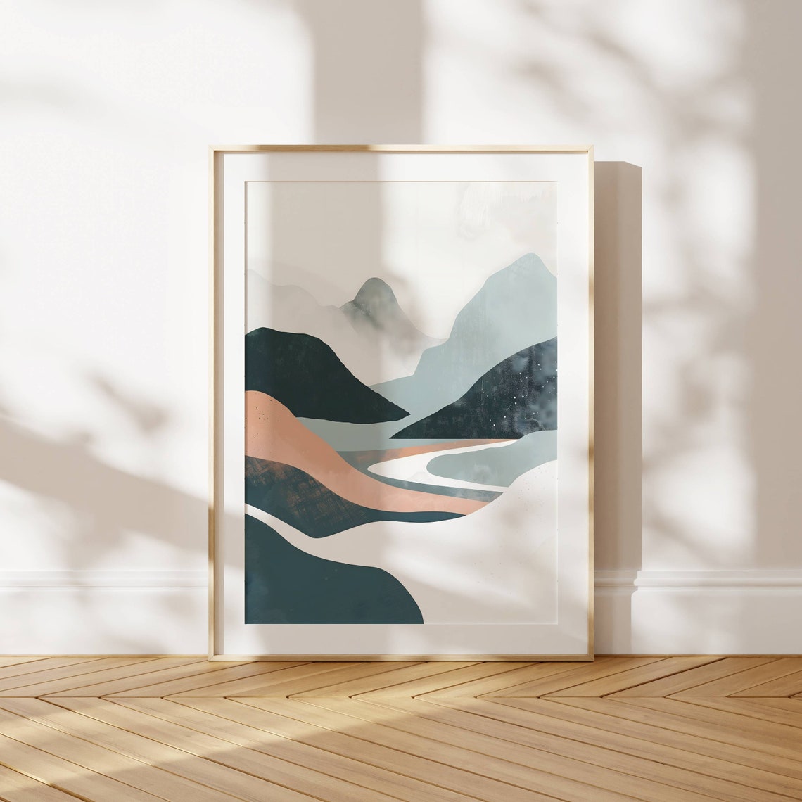Scandi Boho Abstract Mountain Valley Navy Blush Decor Art Poster - Image 2