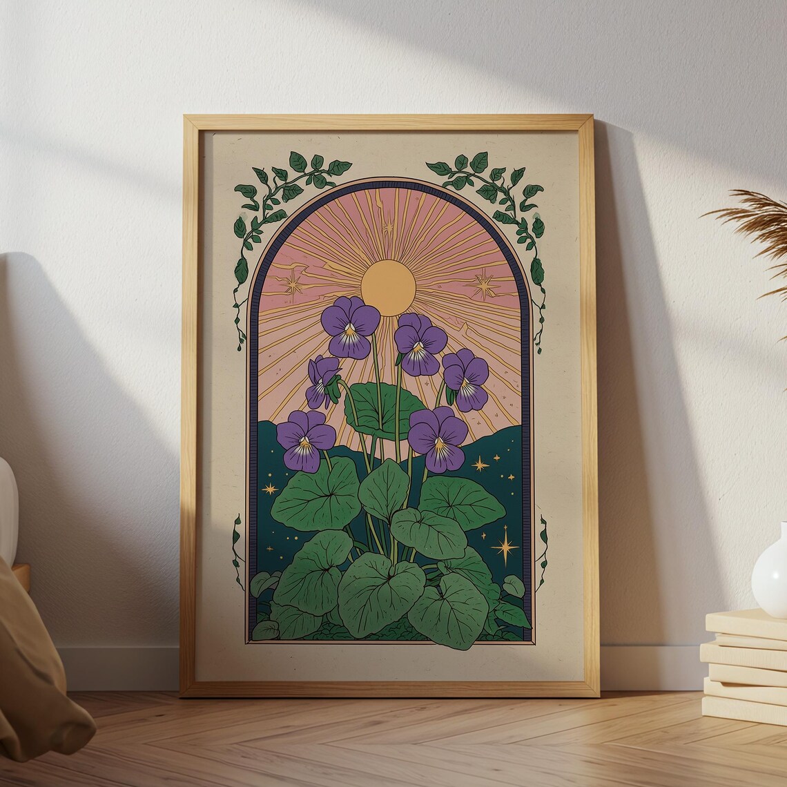 Purple Violet Flower Scandinavian Botanical Art Print