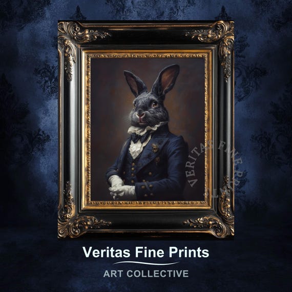 Dapper Rabbit Portrait, Victorian Animal Art Print