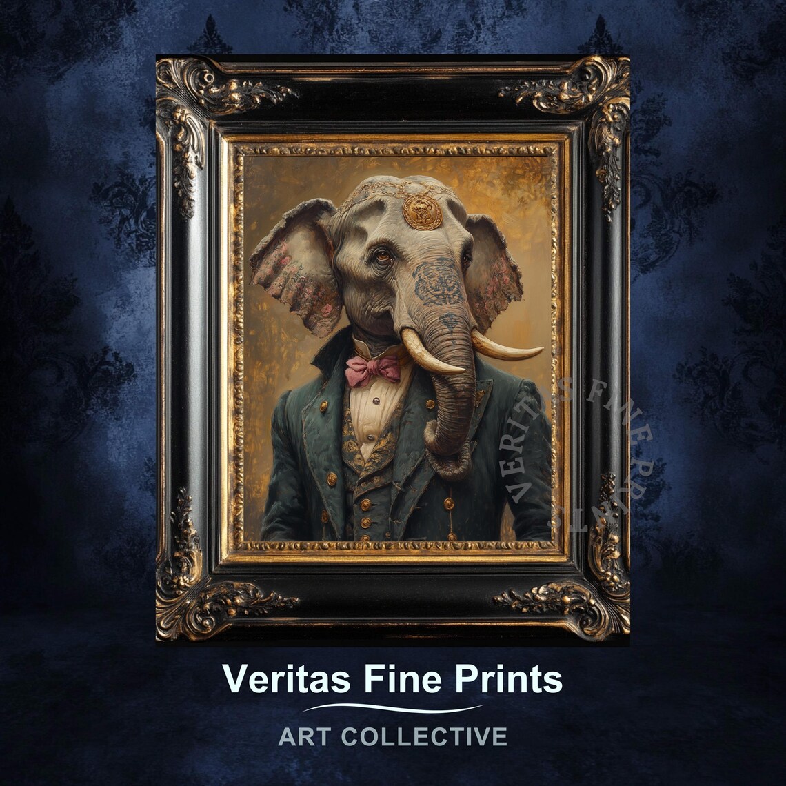 Grand Elephant In A Green Suit With A Pink Bow Tie Animal Poster
