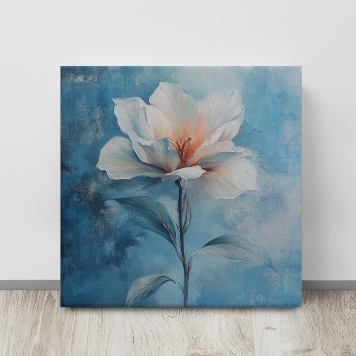 White Mystical Flower Deep Blue Dreamy Night Floral Art Poster
