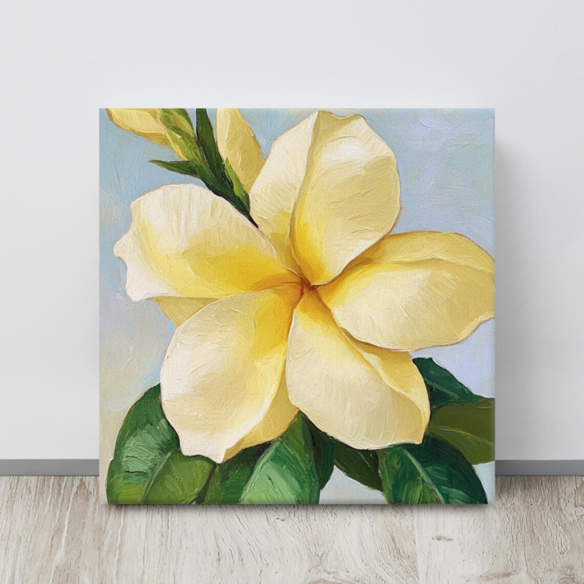 Yellow Allamanda Flower Green Leaves Sky Blue Tropical Wall Art